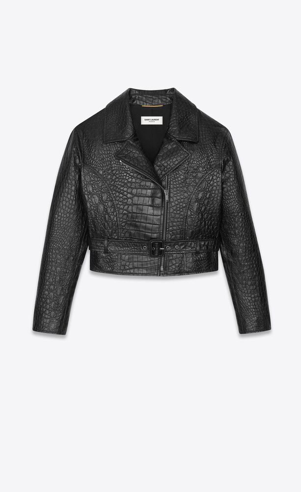 cropped jacket in crocodile-embossed leather