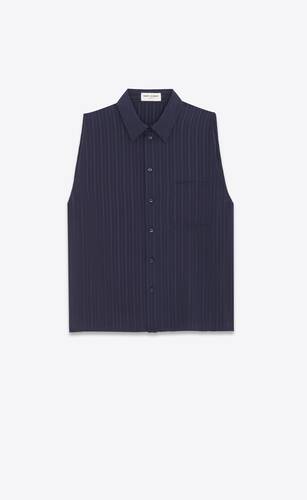 sleeveless shirt in striped silk crepe de chine