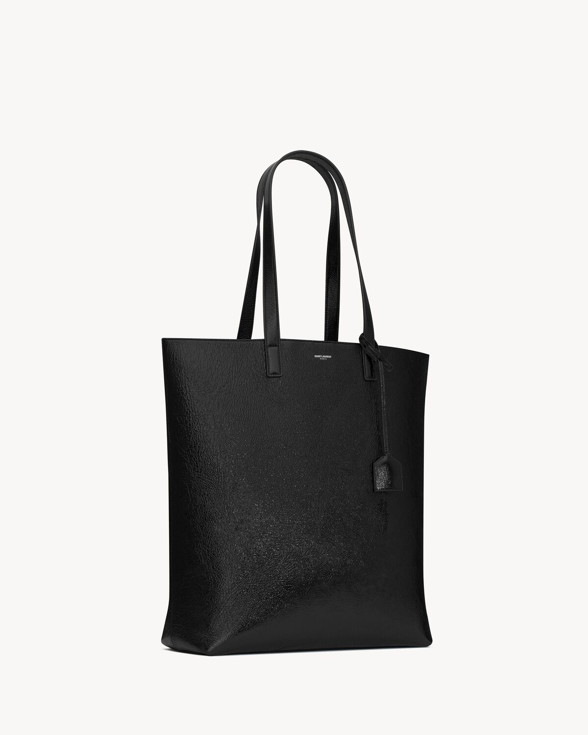 bold shopping bag in coated crinkled leather