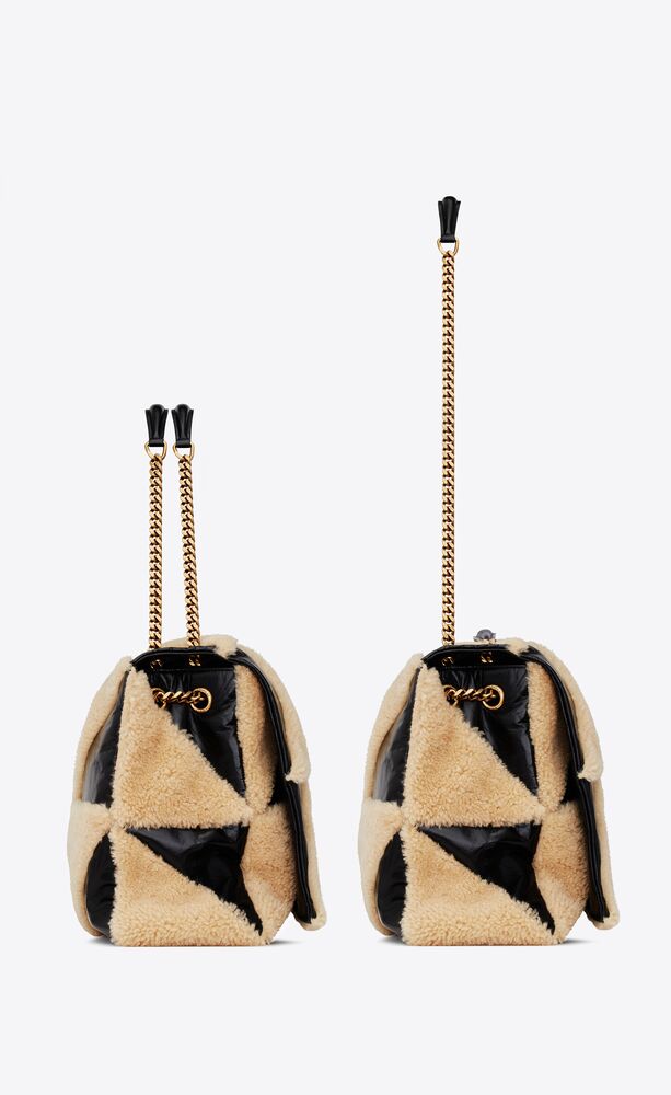 JAMIE 4.0 CARRÉ RIVE GAUCHE IN SUEDE AND SHEARLING PATCHWORK, Saint  Laurent