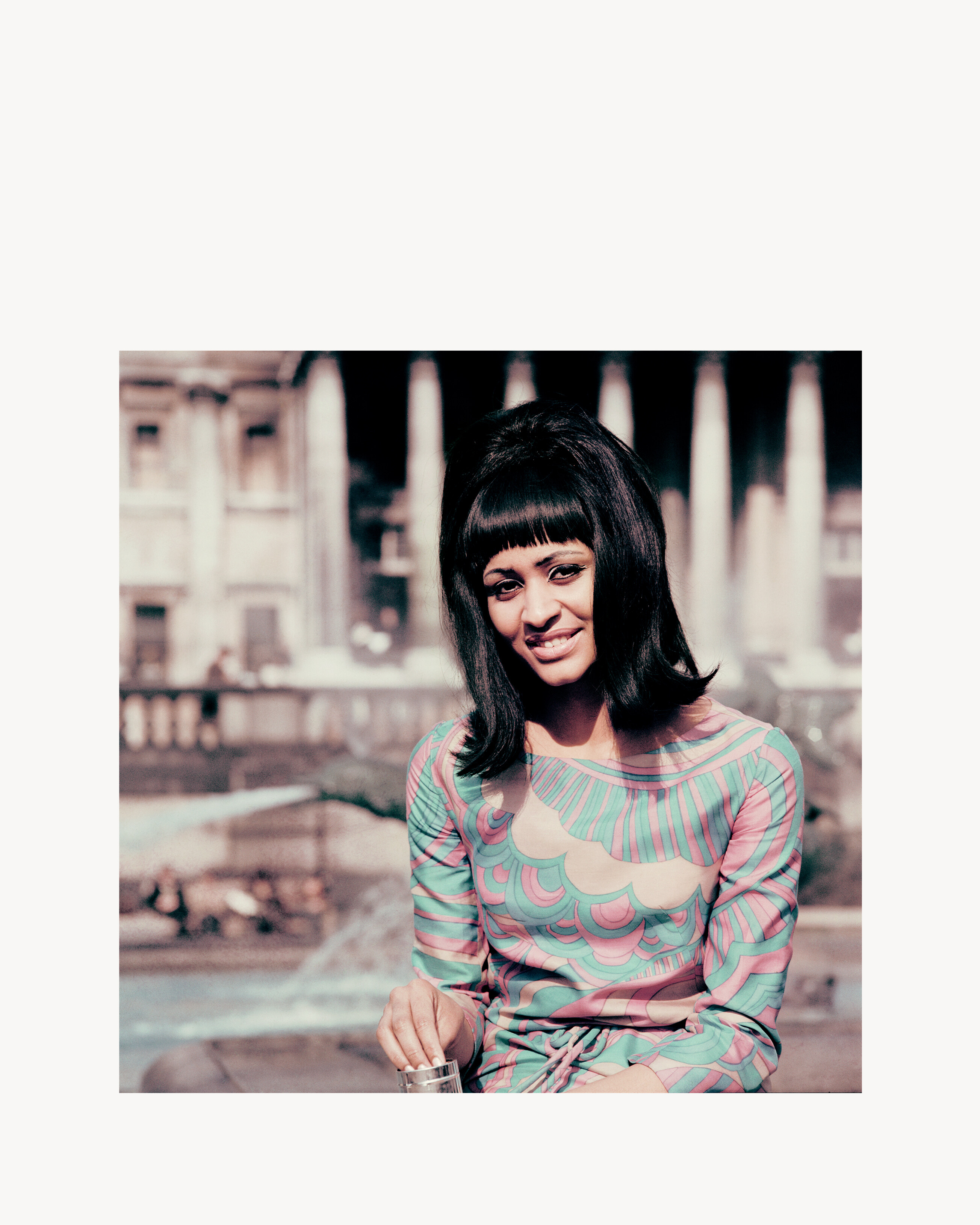 Drum cover girl Marie Hallowi at Trafalgar Square, London, 1966