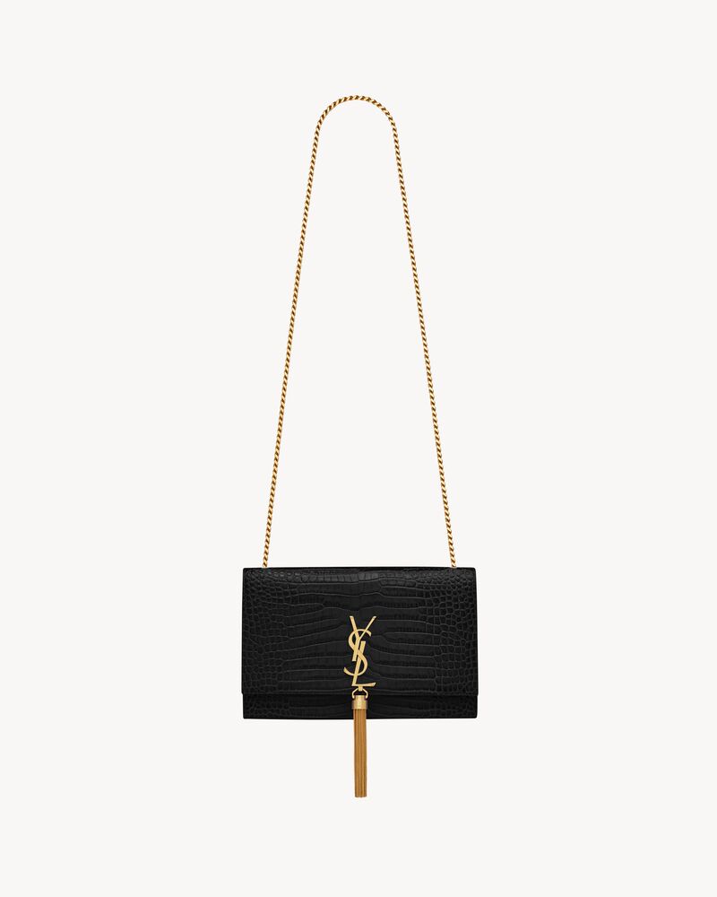 KATE MEDIUM TASSEL IN CROCODILE-EMBOSSED LEATHER