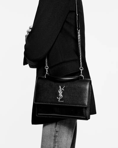 Saint Laurent Sunset Crossbody Bag Leather Large Black 2291291