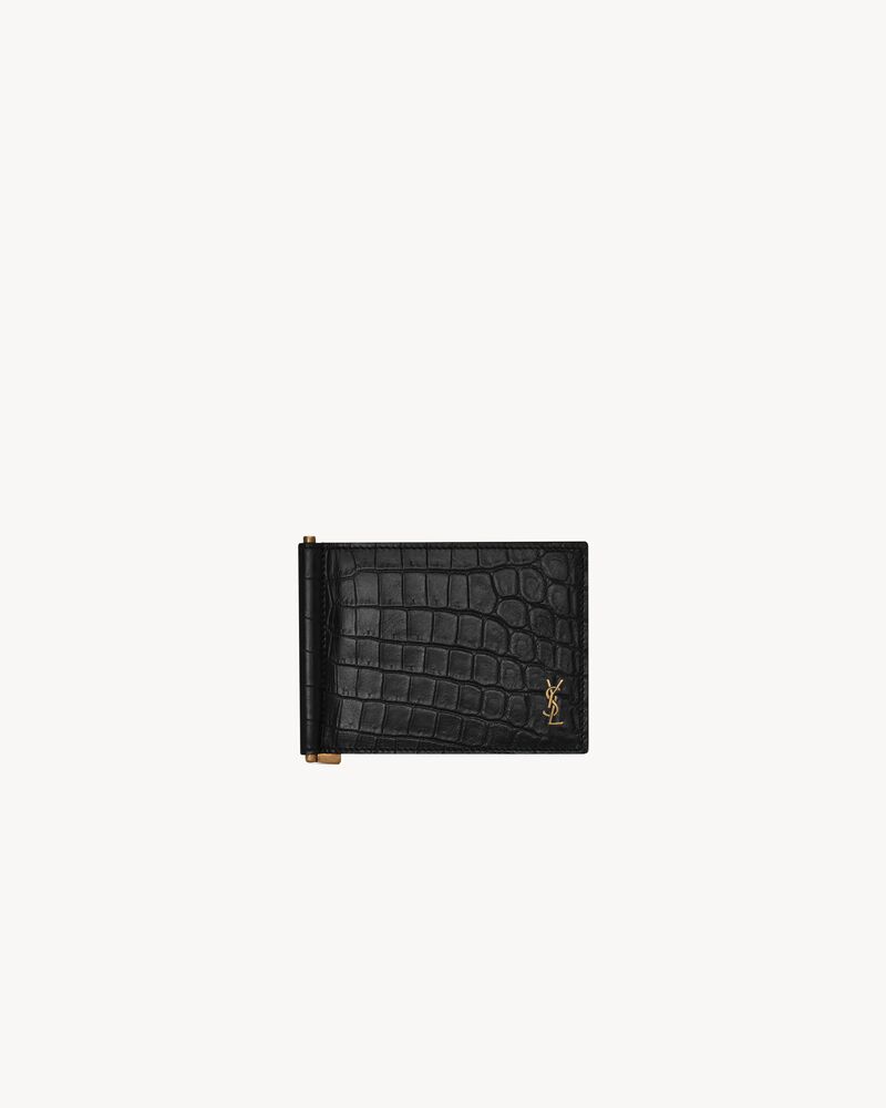 TINY CASSANDRE Bill clip wallet in CROCODILE-EMBOSSED matte leather