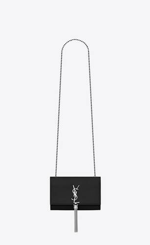 kate small chain bag with tassel in grain de poudre embossed leather