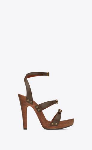 joan platform sandals in smooth leather and wood