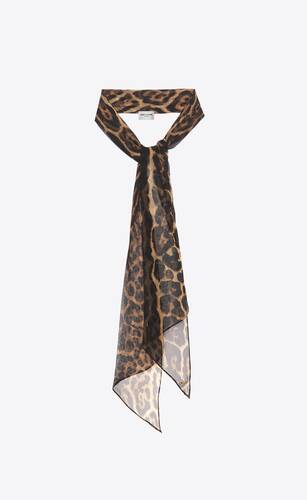 豹紋印花絲質薄紗lavallière領帶式圍巾