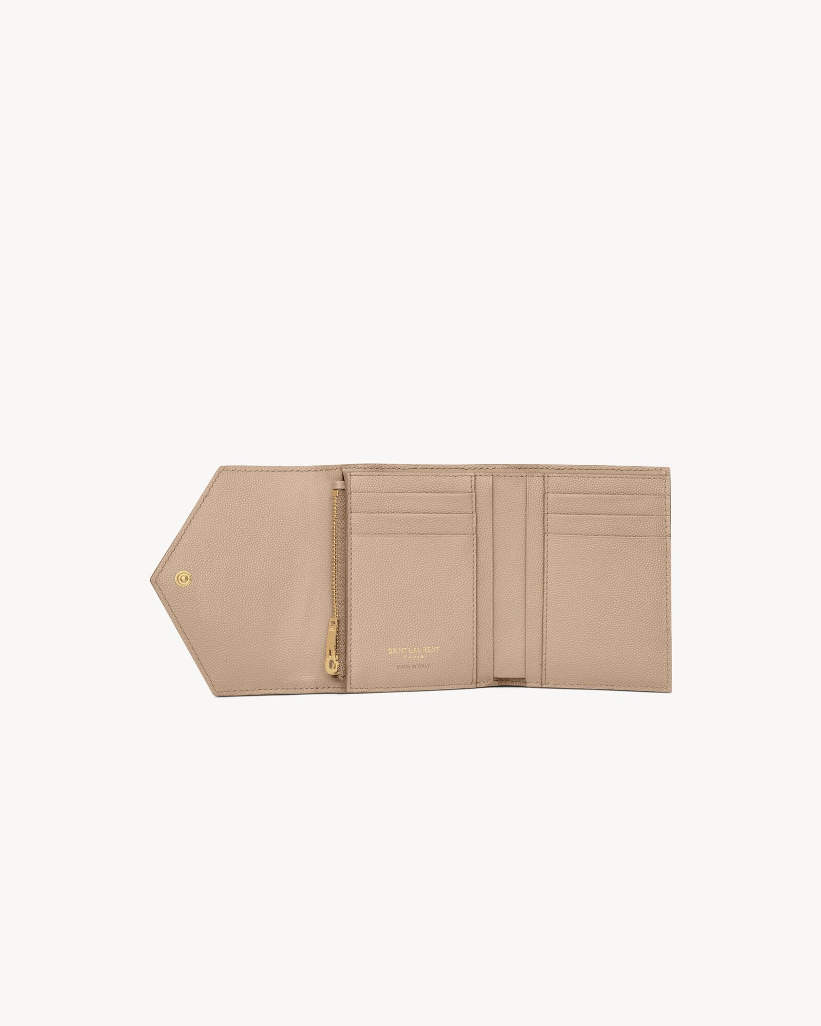 CASSANDRE SAINT LAURENT MATELASSÉ compact tri fold wallet in grain de