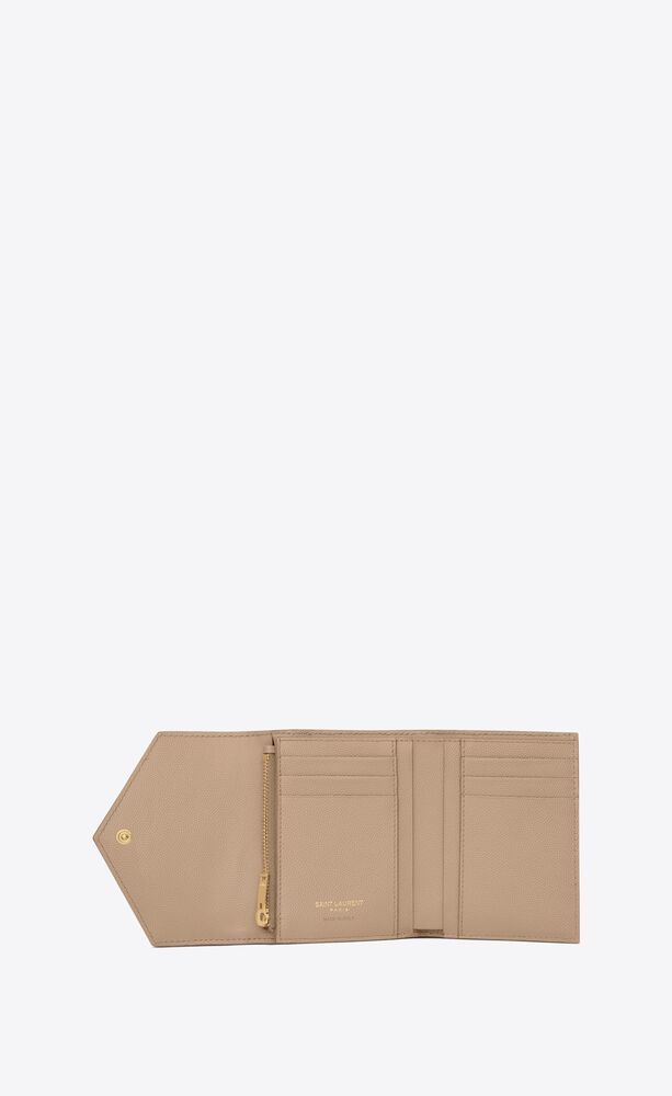 cassandre saint laurent matelassé compact tri fold wallet in grain de  poudre embossed leather