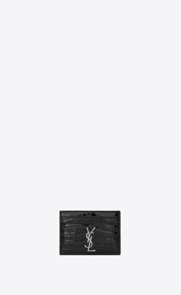 Femme Accessoires Étuis et coques de téléphone Cassandre porte-cartes en cuir brillant embossé crocodile Cuir Saint Laurent en coloris Noir 