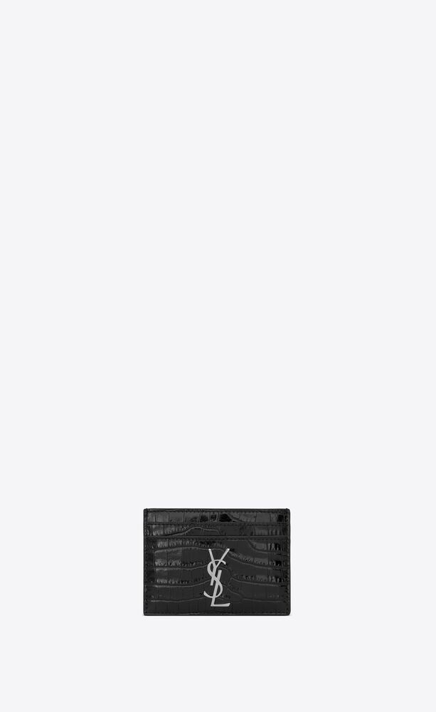 Saint laurent black croc monogramme card holder Outlet