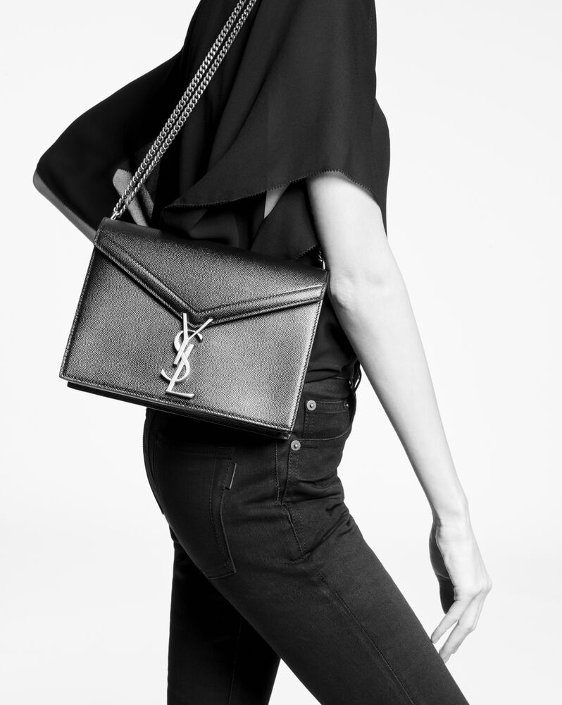 #398 Saint Laurent Cassandra Chain Wallet Shoulder Bag in Black