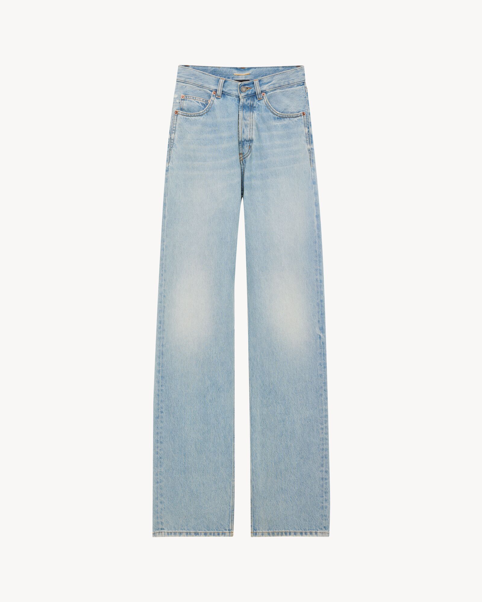 v-waist long baggy jeans in michigan blue denim