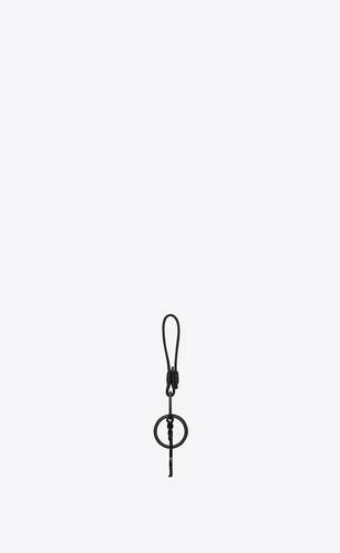 Saint Laurent Cassandre Key Ring In Smooth Leather Black in