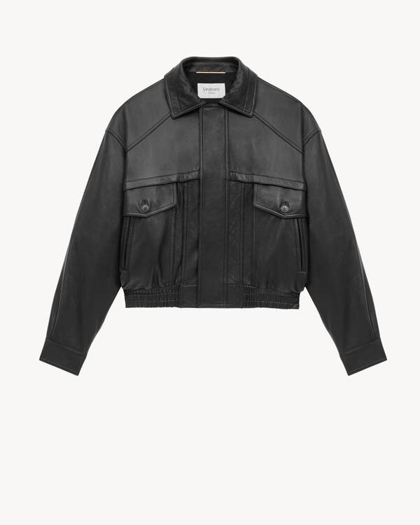 ジャケット SAINT LAURENT Women Jackets 823641 BLACK Saint Laurent - Black Velvet YSL Logo Embroidered Varsity Jacket