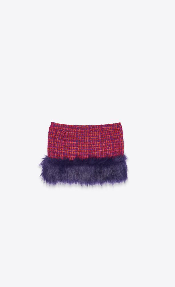 mini skirt in bouclé tweed with faux-fur