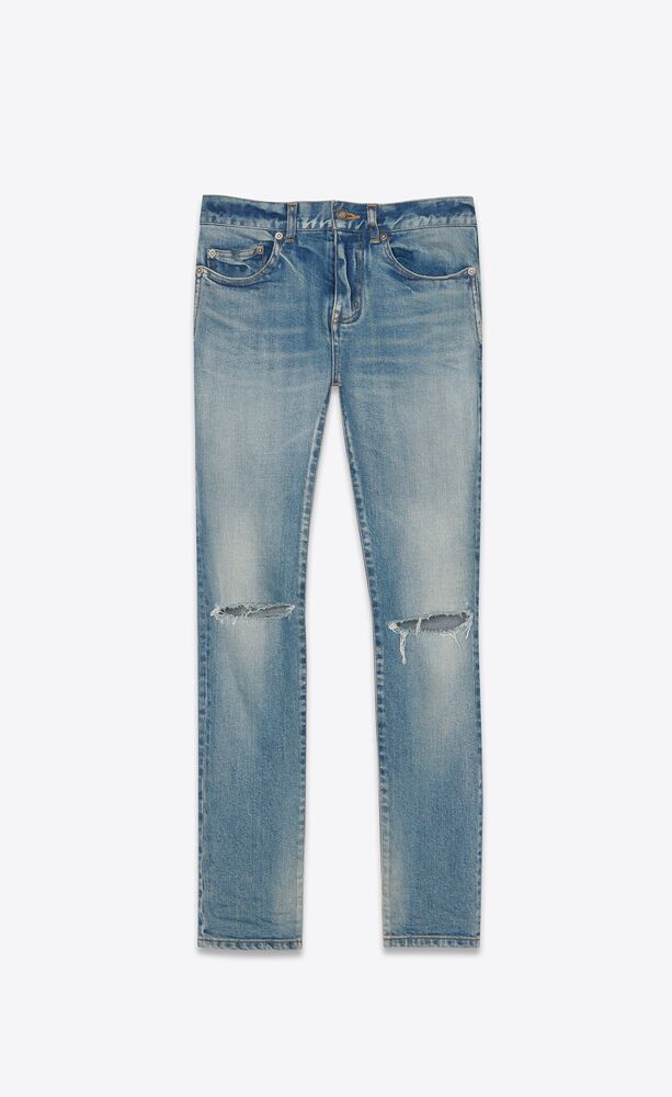 Mid Rise Skinny Jeans In Bright Blue Stretch Denim Saint Laurent Bulgaria Ysl Com