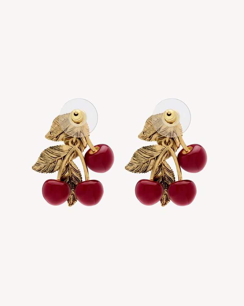 cherry earrings in enamel and metal