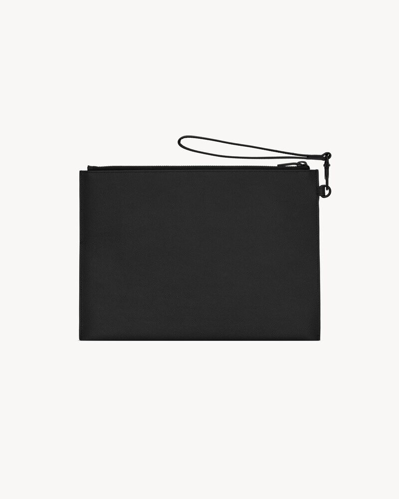 CASSANDRE Porta tablet con zip in pelle goffrata grain de poudre