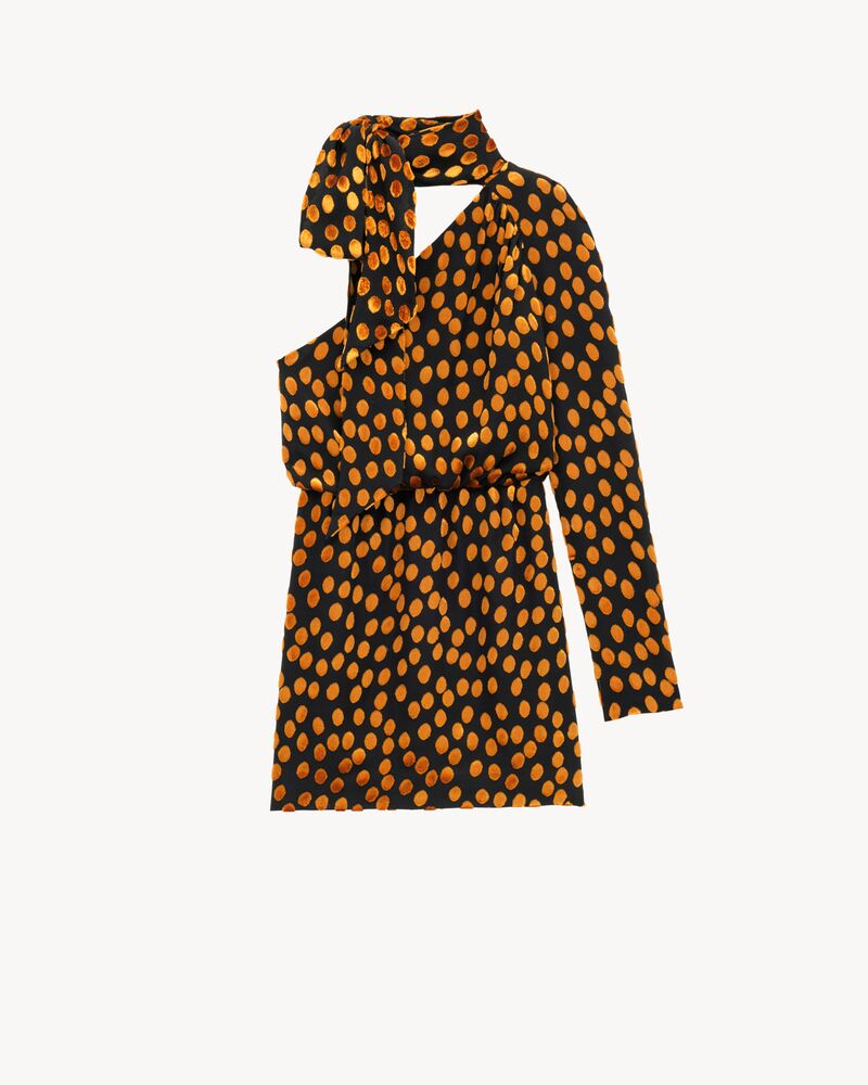 one-shoulder dress in velvet dotted silk muslin