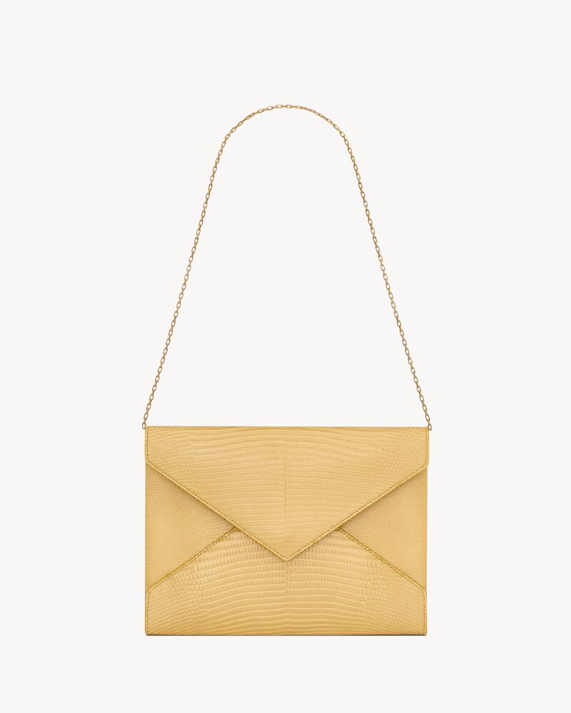 LETTER pouch on chain in shiny lizard
