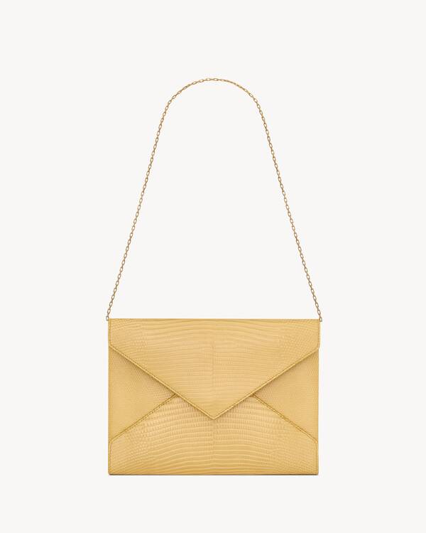 LETTER pouch on chain in shiny lizard