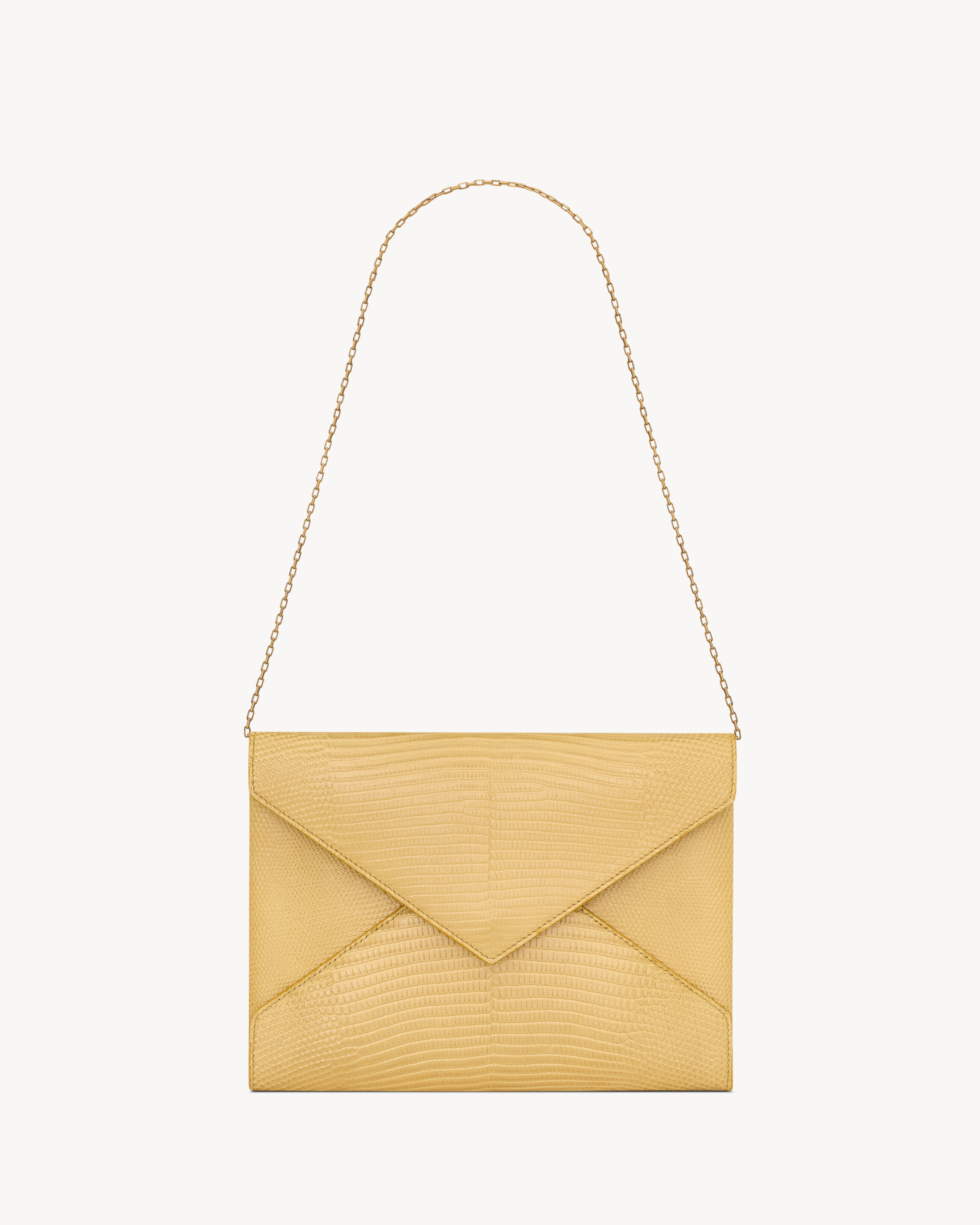 LETTER pouch on chain in shiny lizard
