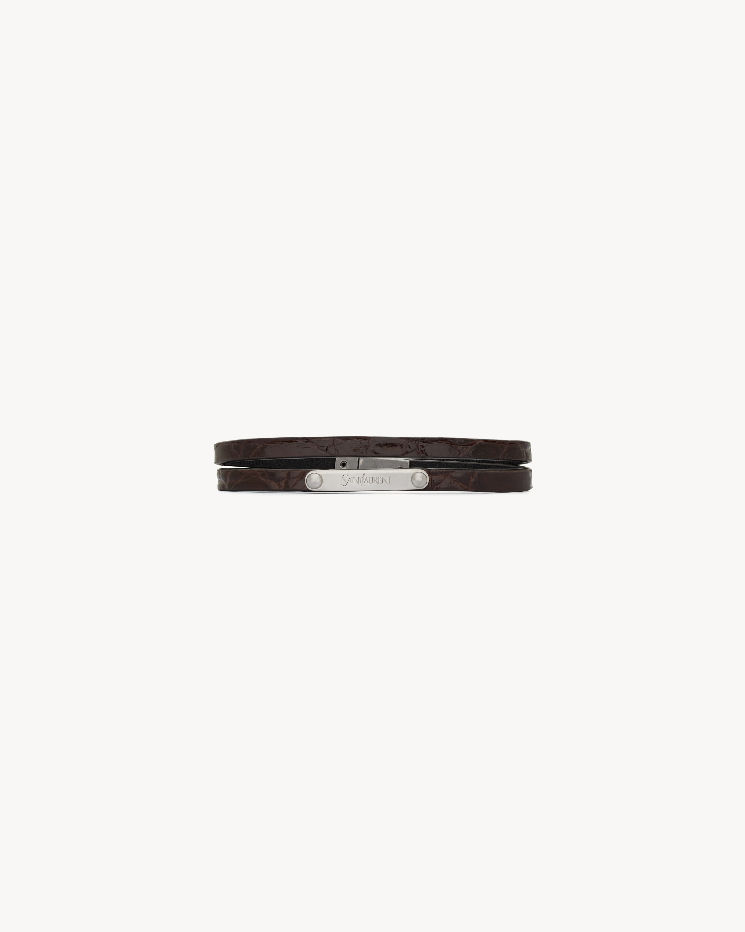DOPPELT GEWUNDENES ARMBAND AUS KROKODILLEDER UND METALL