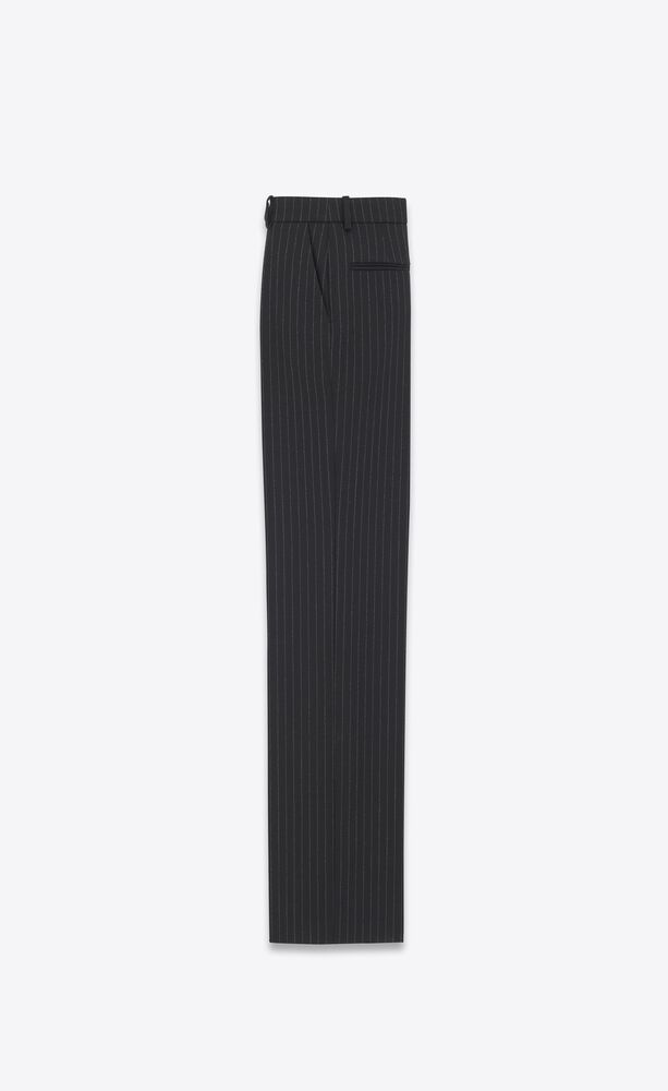 Men's Pinstripe Tailored Trousers, Wool, Black