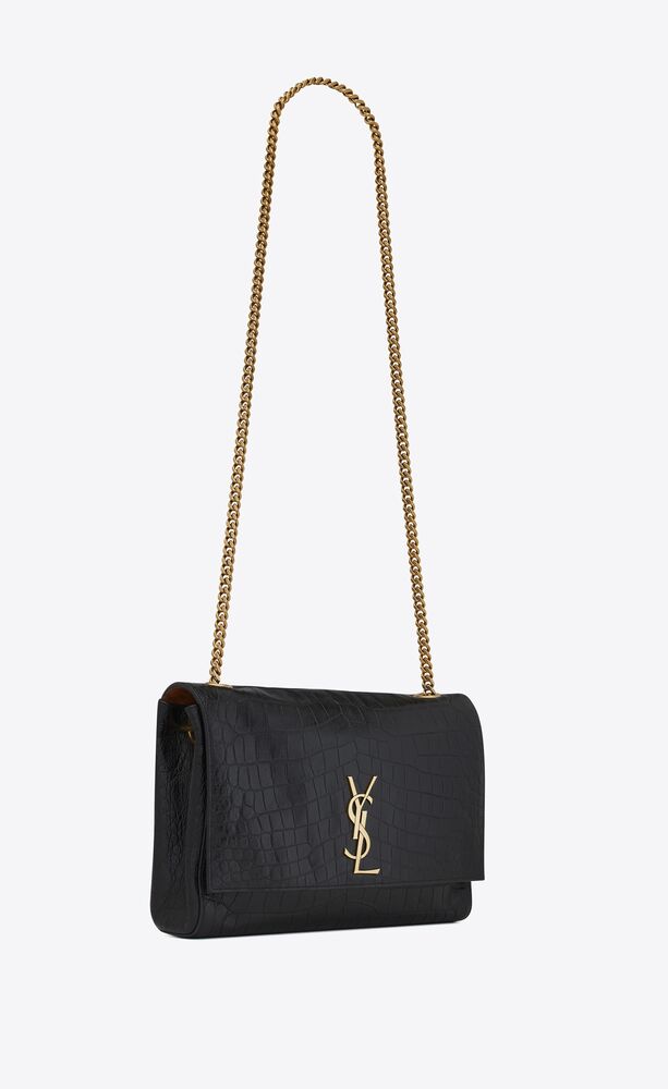Saint Laurent Kate Medium YSL Croc-Embossed Crossbody Bag