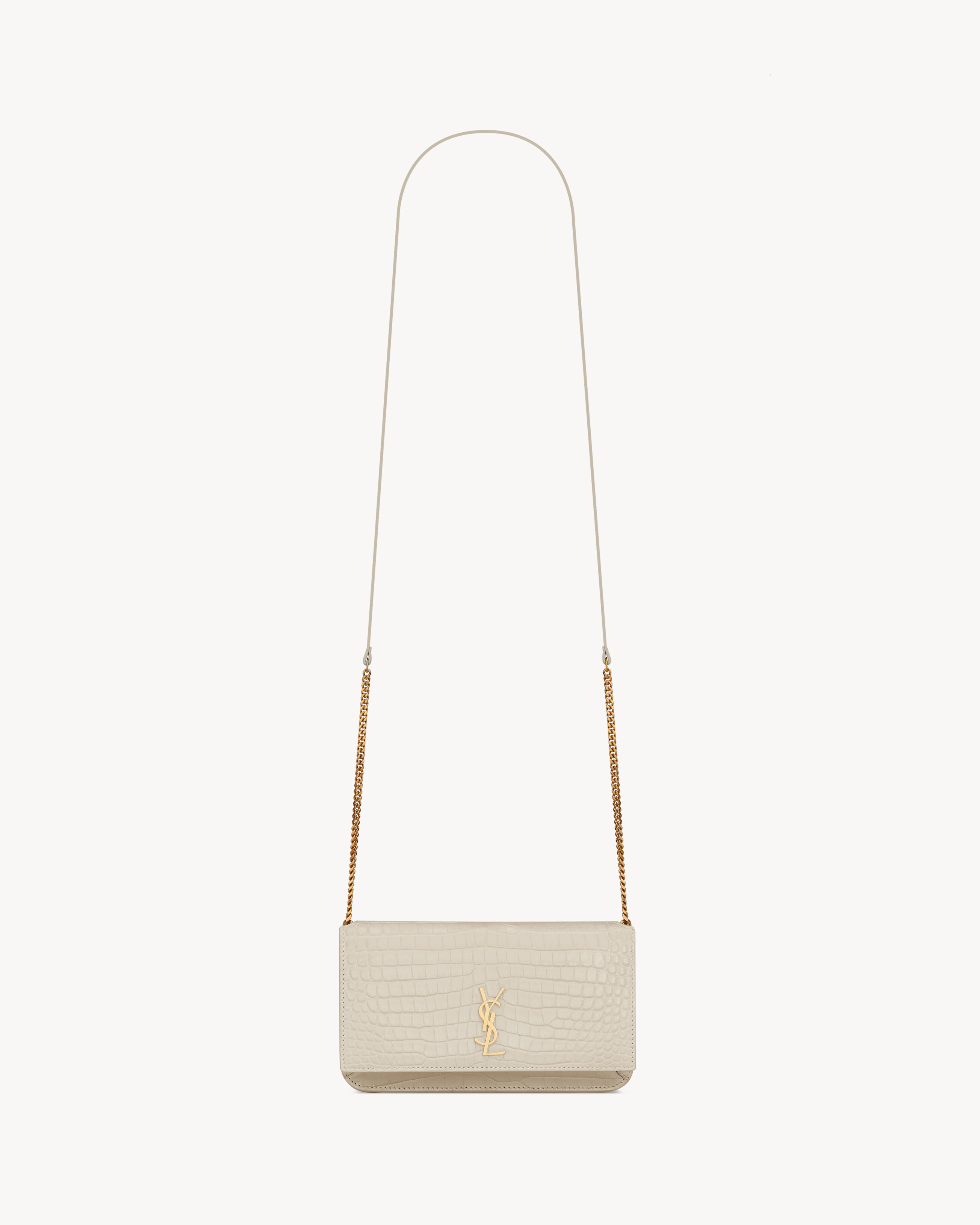 CASSANDRE phone holder in SHINY crocodile-embossed leather