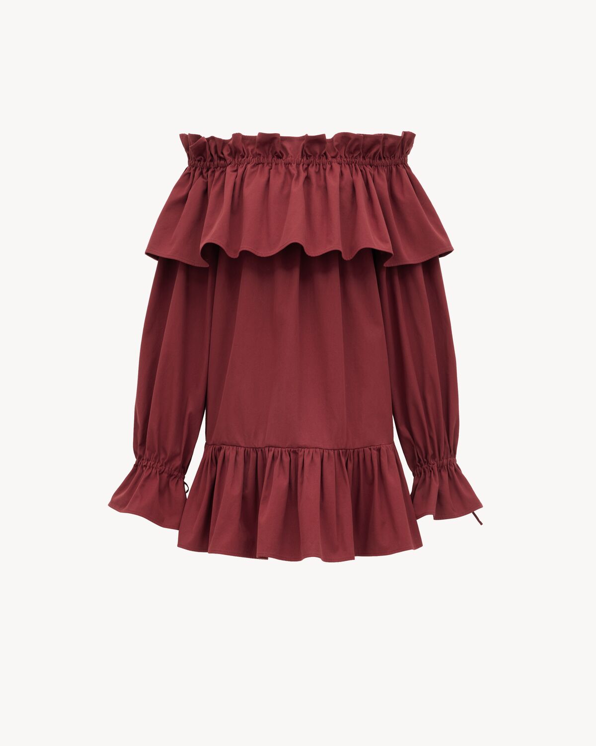 Ruffled dress in cotton twill | Saint Laurent | YSL.com