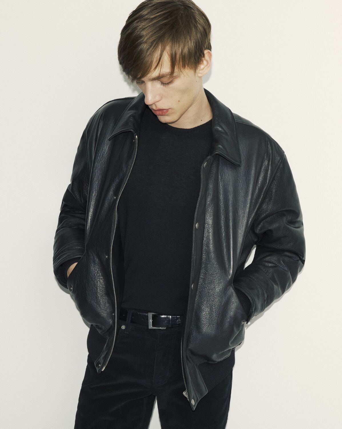 bomber jacket in grained lambskin