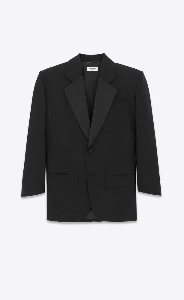 oversized tuxedo jacket in raised-stripe wool