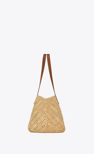 panier small in raffia and vegetable-tanned leather
