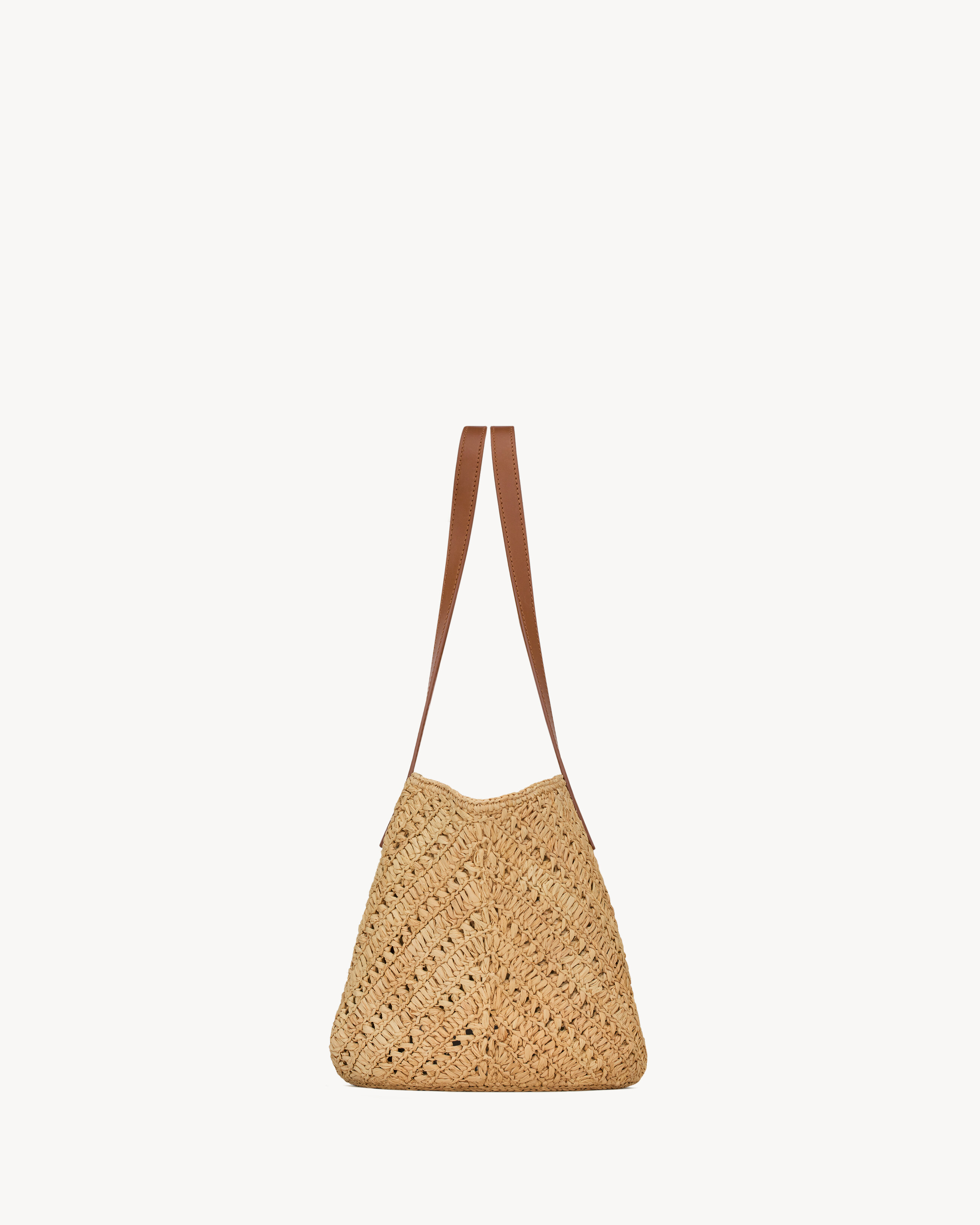 Panier small in raffia and vegetable-tanned leather