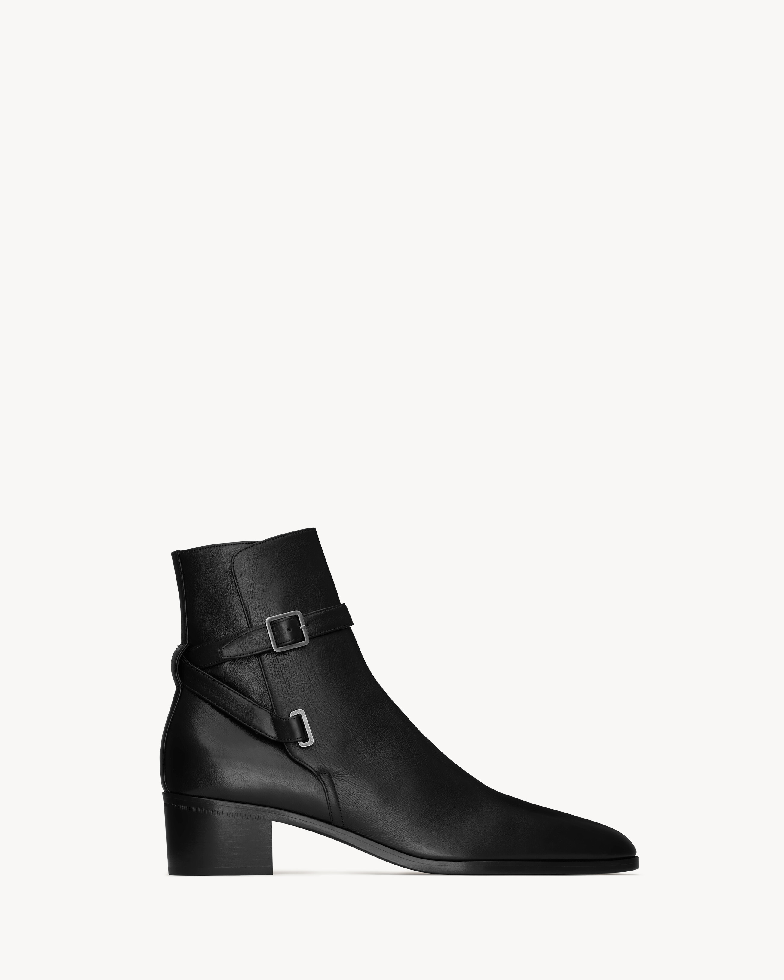 SAINT LAURENT スムースレザー アンクルストラップ ジョッパーブーツ ...