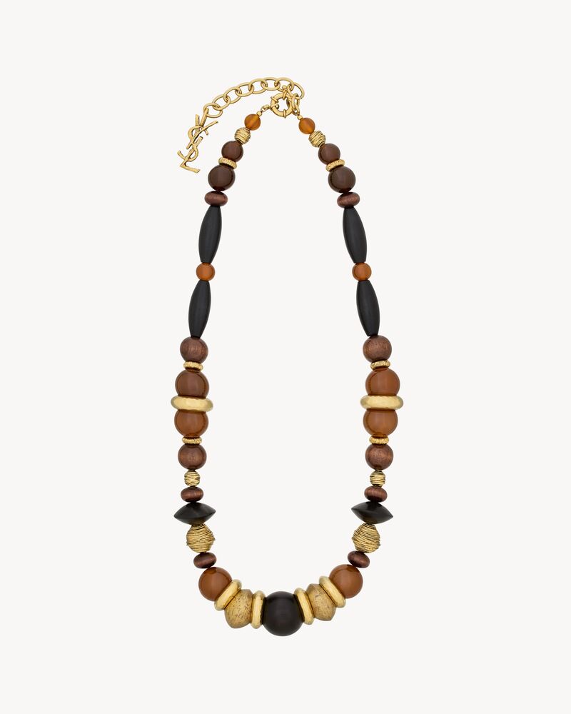 Collier oversize en verre, bois, résine et métal