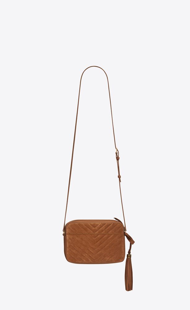 Saint Laurent Lou Camera Bag in Quilted Suede and Smooth Leather - Amber - Women
