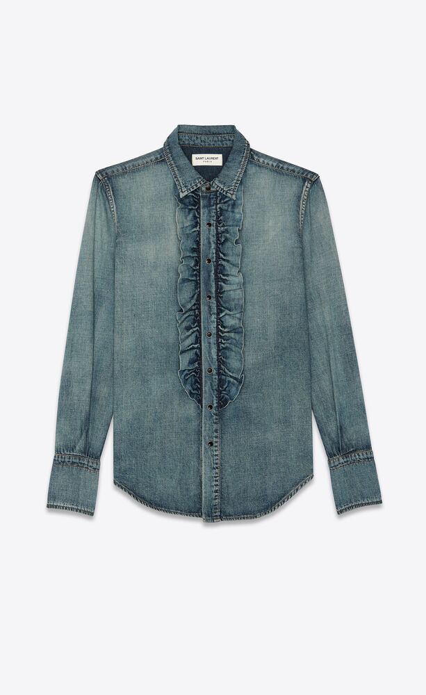 blue jean ruffle shirt