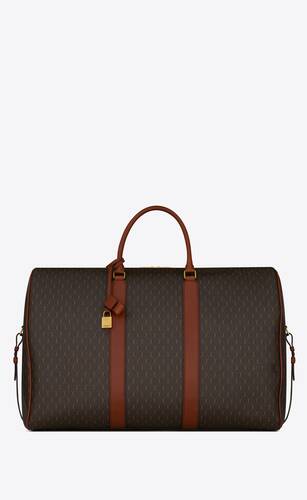 Mens Bags Gym bags and sports bags Saint Laurent 48h Logo Coated Canvas Duffle Bag in Chocolate Brown for Men 