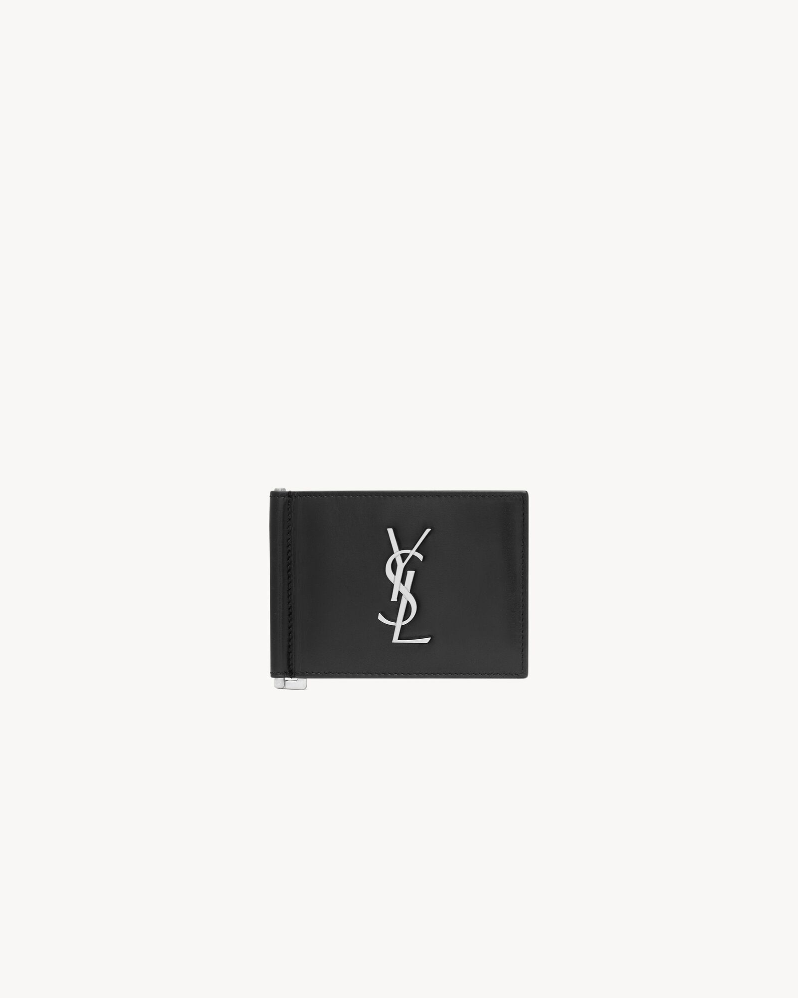 Yves Saint Laurent Money Clip Leather Wallet - Black