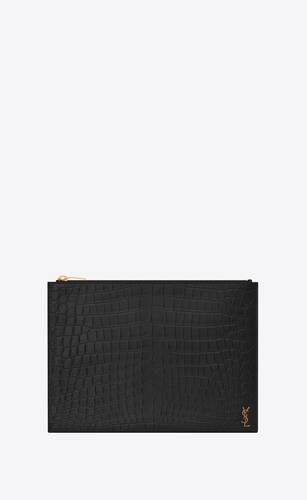 tiny monogram zipped tablet holder in crocodile embossed matte leather