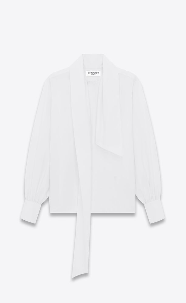 Lavallière-neck blouse in cotton poplin | Saint Laurent | YSL.com