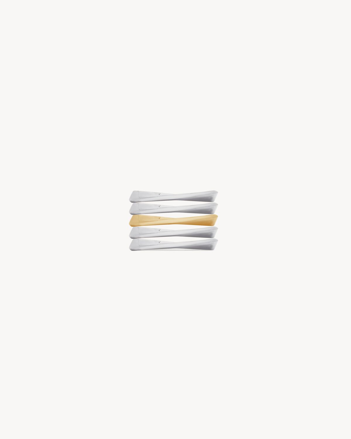 twist rings in 18K grey gold and 18K yellow gold