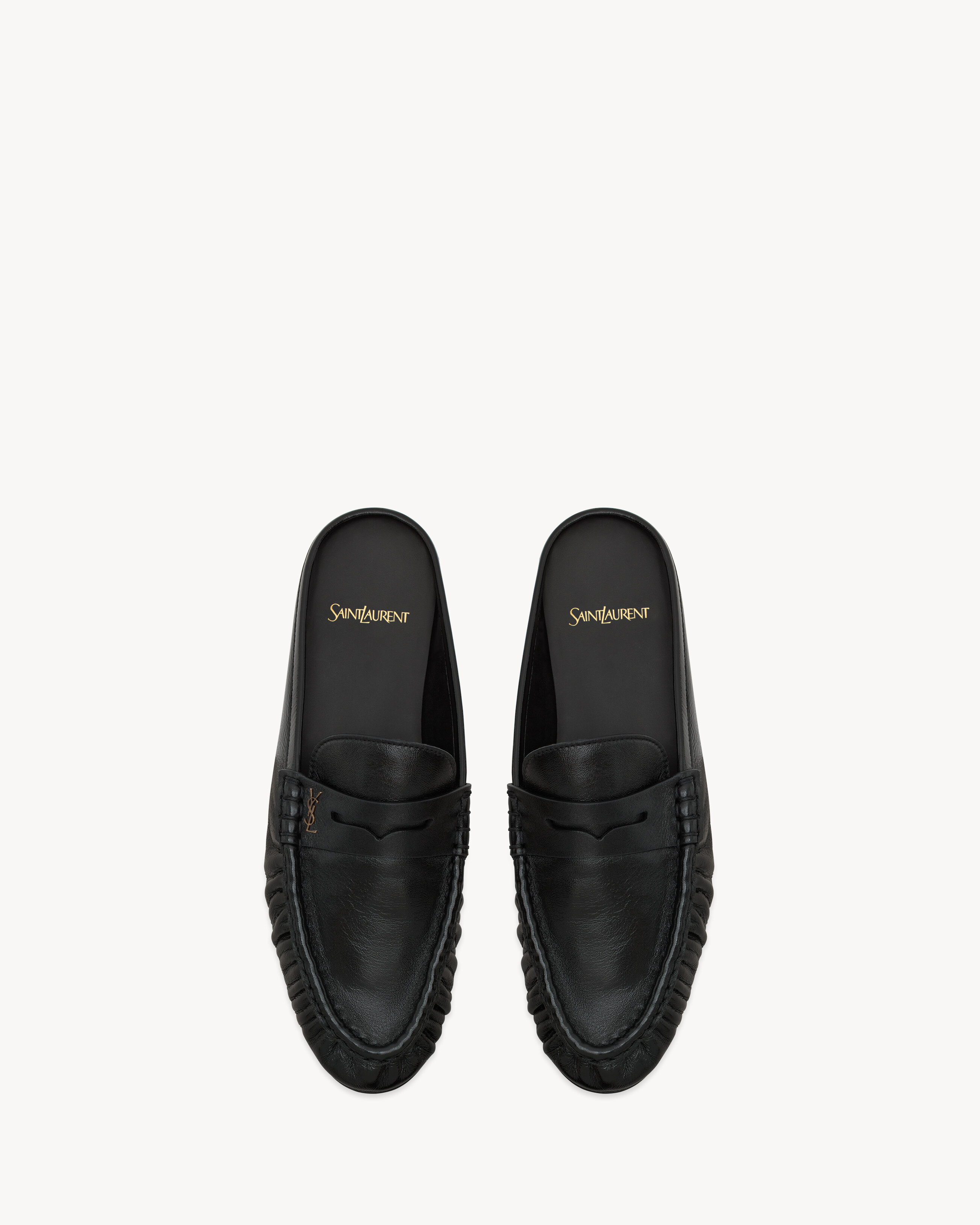 LE LOAFER亮面褶皱皮革穆勒鞋