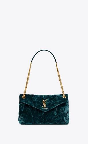 puffer small chain bag in velvet and smooth leather