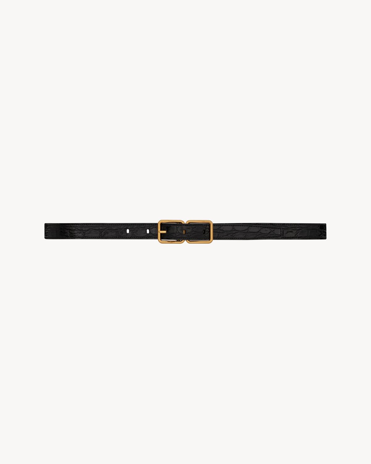 double buckle thin belt in crocodile-embossed leather