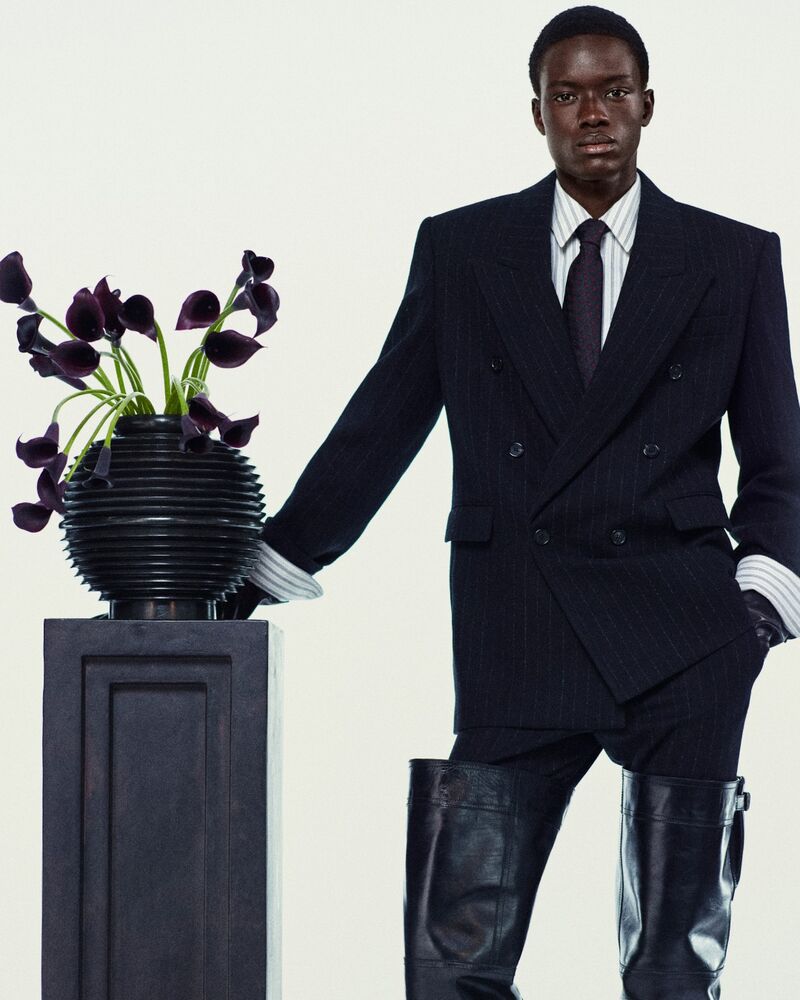 pinstripe jacket in brushed wool and cashmere flannel