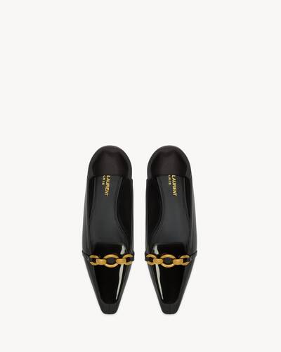 ★SAINT LAURENT★フラットミュールパテントレザー カサンドラ フラットサンダル（パテントレザー／ゴールド調